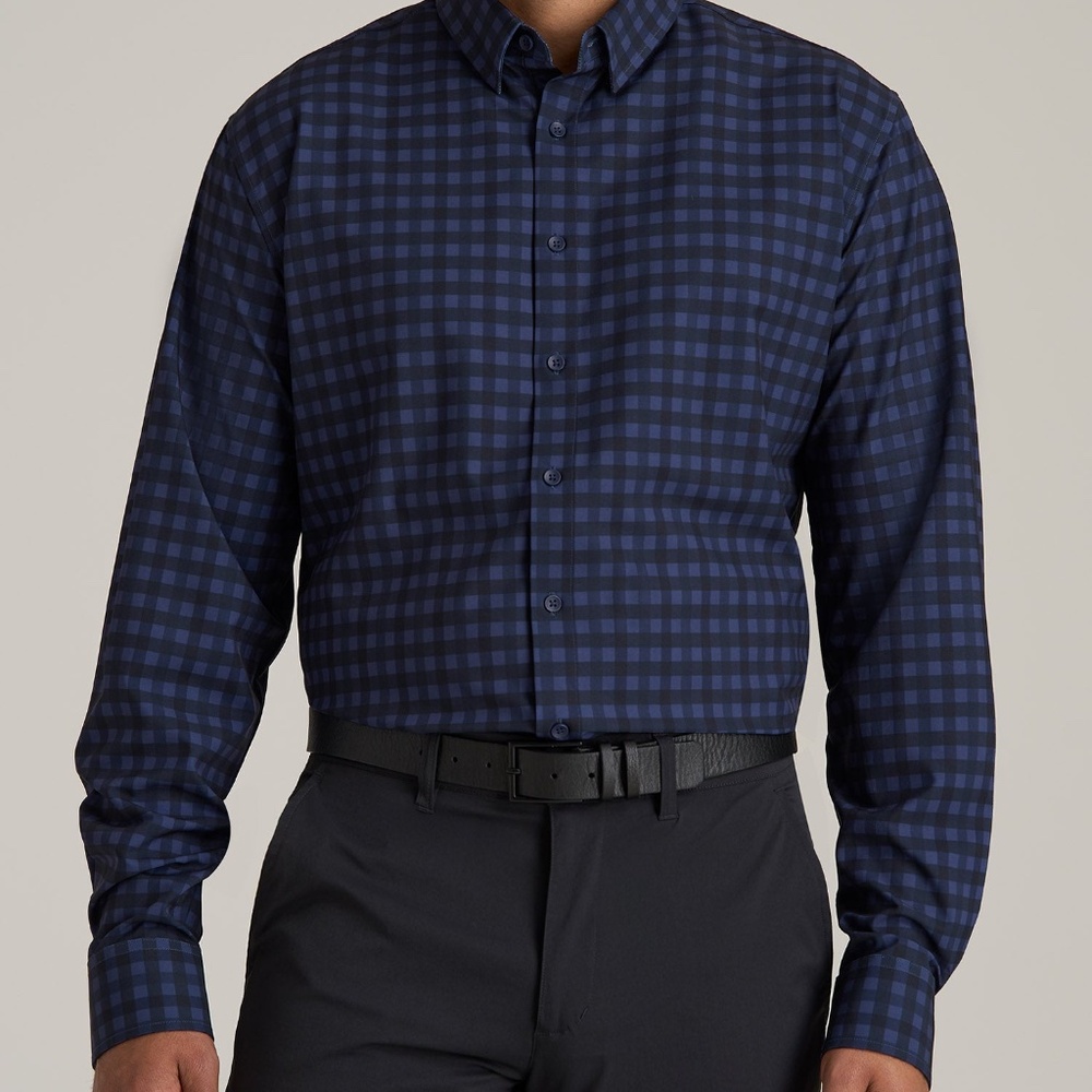 American Tall Traveler Stretch Dress Shirt for Tall Men in Deep Violet Gingham S